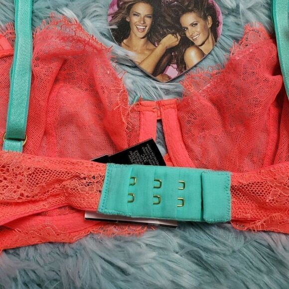 Victoria's Secret Very Sexy Orange Eyelash Lace Unlined Demi Bra 32 C - Picture 4 of 5